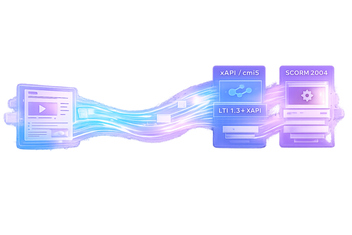 Delivery of digital learning experiences via xAPI, cmi5, LTI and SCORM
